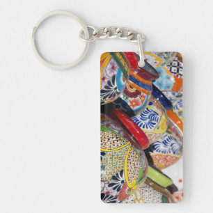 Colorful traditional hand-painted Mexican pottery Keychain