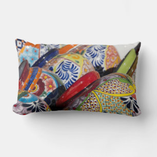 Colorful traditional hand-painted Mexican pottery Lumbar Pillow