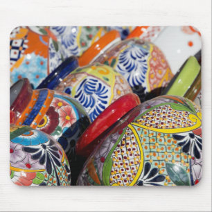 Colorful traditional hand-painted Mexican pottery Mouse Pad