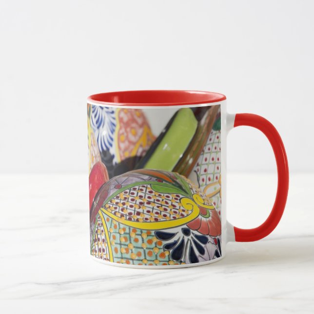 Colorful traditional hand-painted Mexican pottery Mug (Right)