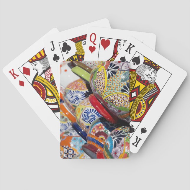 Colorful traditional hand-painted Mexican pottery Poker Cards (Back)