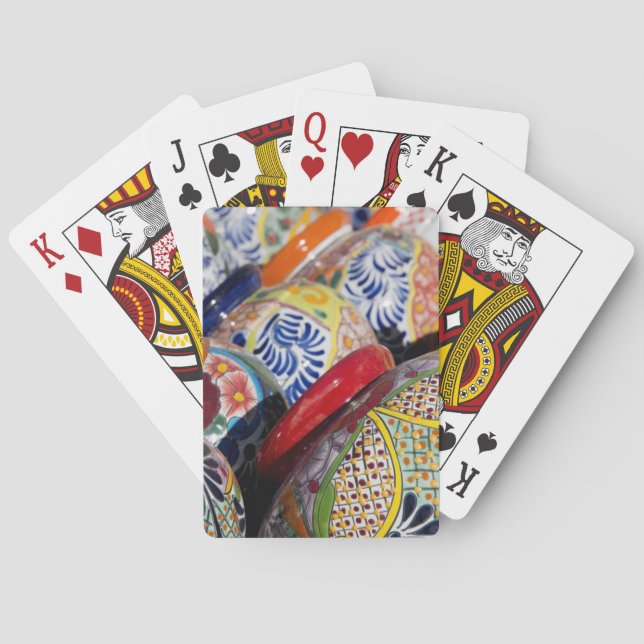 Colorful traditional hand-painted Mexican pottery Poker Cards (Back)