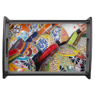 Colorful traditional hand-painted Mexican pottery Serving Tray