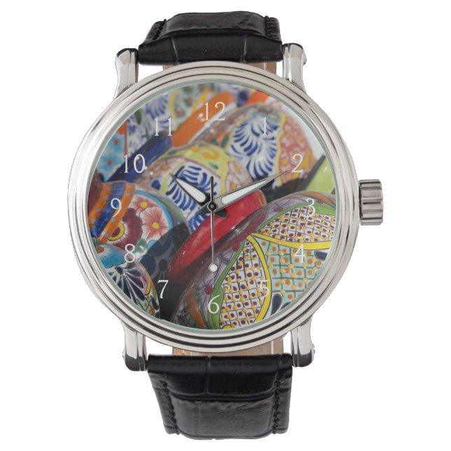 Colorful traditional hand-painted Mexican pottery Watch (Front)
