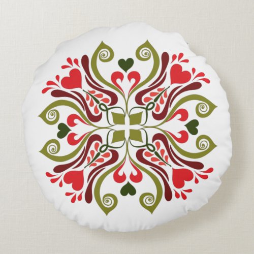 Colorful Traditional Hungarian Floral Motif Round Pillow
