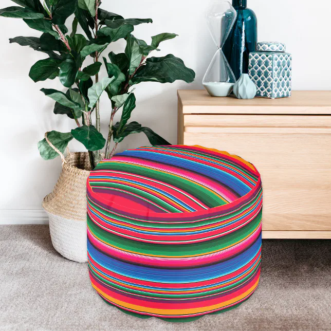 Colorful Traditional Mexican Serape Blanket Pouf
