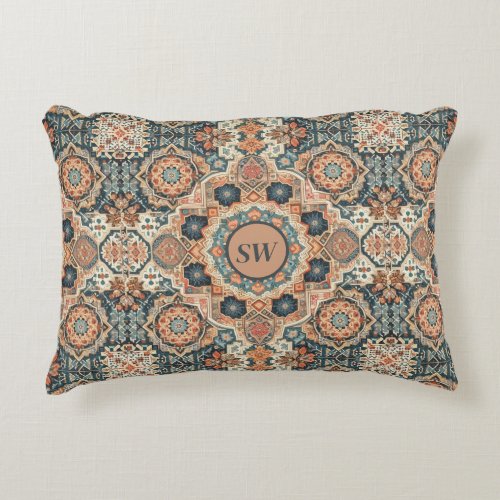 Colorful Traditional Moroccan Rug Pattern Accent Pillow