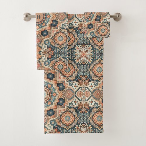 Colorful Traditional Moroccan Rug Pattern Bath Towel Set