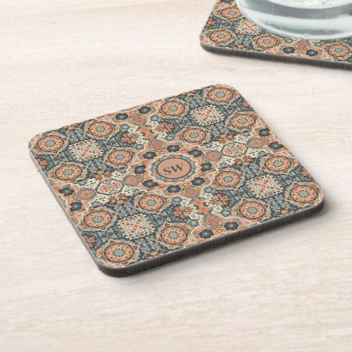 Colorful Traditional Moroccan Rug Pattern Beverage Coaster