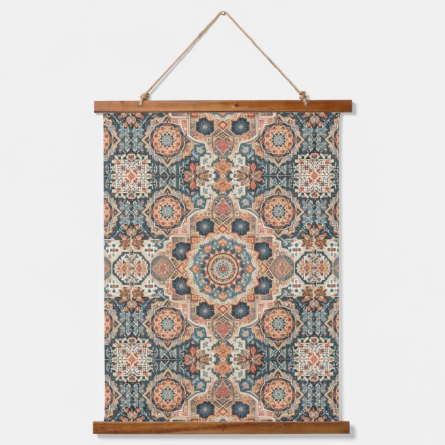 Colorful Traditional Moroccan Rug Pattern Hanging Tapestry (Front)