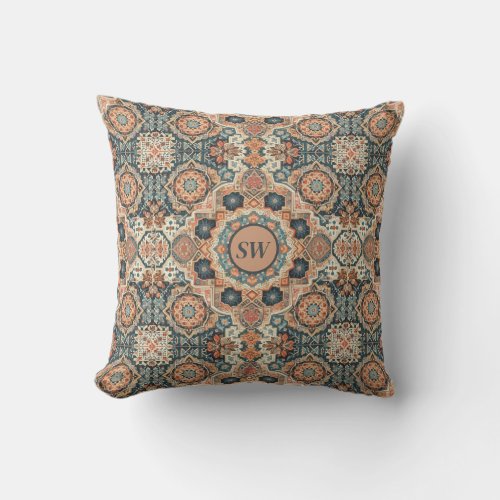Colorful Traditional Moroccan Rug Pattern Throw Pillow