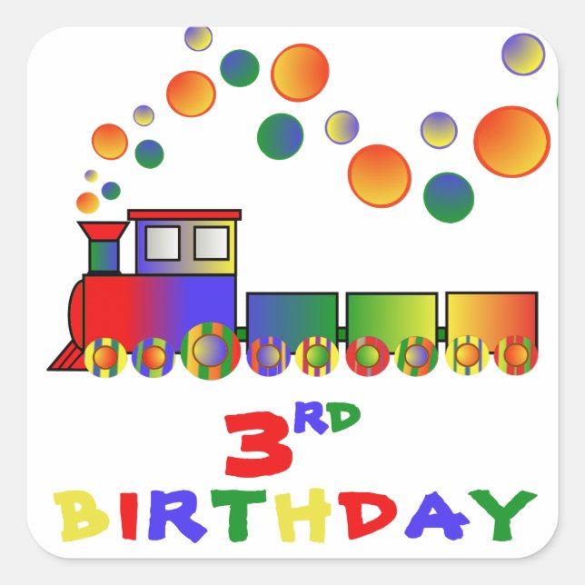 Colorful Train 3rd BIRTHDAY Square Sticker (Front)