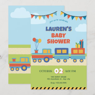 Colorful train baby shower invitation