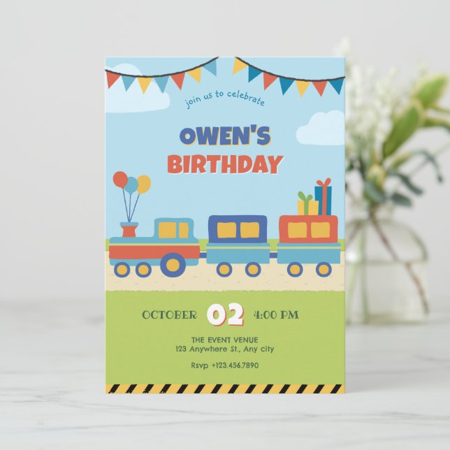 Colorful train birthday  invitation (Standing Front)
