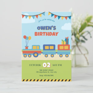 Colorful train birthday  invitation