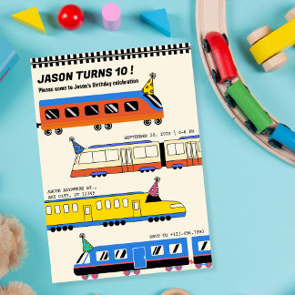 Colorful Train birthday party Invitation