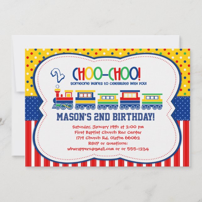 Colorful TRAIN - Birthday Party Invitations (Front)