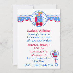 Colorful Train Engine Baby Boy Shower Invitation