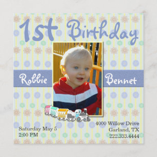 Colorful Train First Birthday Invitation