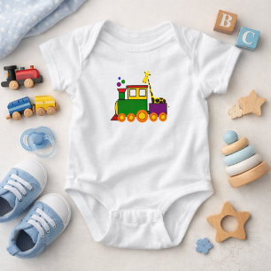 Colorful Train & Giraffe Baby Boy Bodysuit