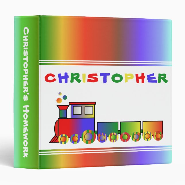 Colorful Train Personalized 3 Ring Binder (Front/Spine)