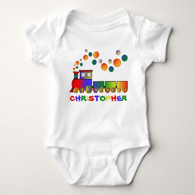 Colorful Train Personalized Baby Bodysuit (Front)