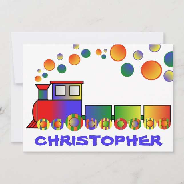 Colorful Train Personalized Birthday Party Invitation (Front)