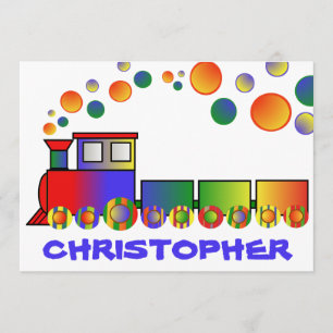 Colorful Train Personalized Birthday Party Invitation