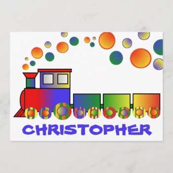 Colorful Train Personalized Birthday Party Invitation by ArtByApril at Zazzle