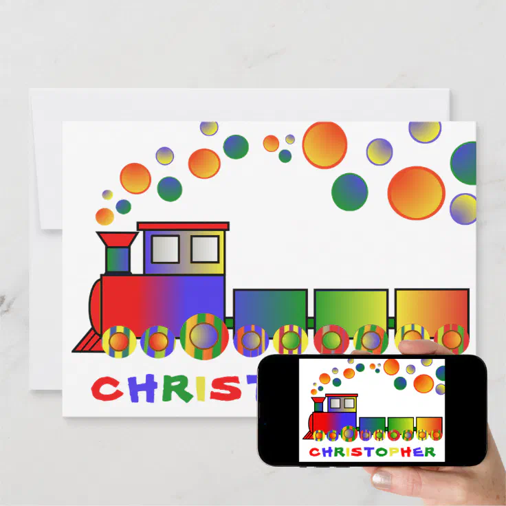 Colorful Train Personalized Birthday Party Invitation | Zazzle