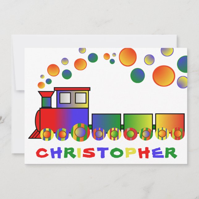 Colorful Train Personalized Birthday Party Invitation (Front)