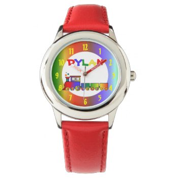 Colorful Train Personalized Watch by ArtByApril at Zazzle