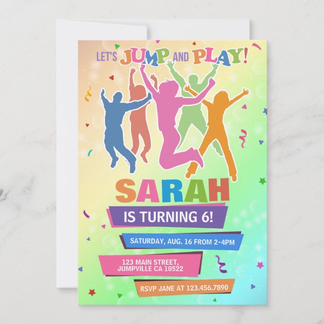 Colorful Trampoline Jump Birthday Party Invitation (Front)