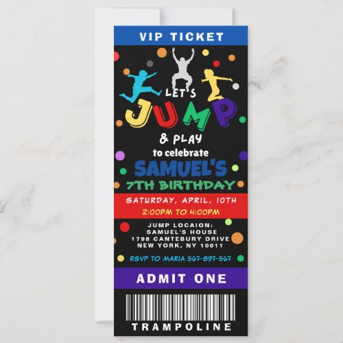 Colorful Trampoline Jump Birthday Ticket Invitation