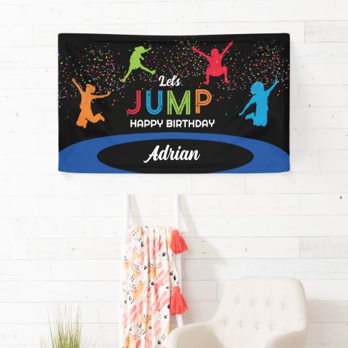 Colorful Trampoline Park Jump Kids Birthday Party Banner