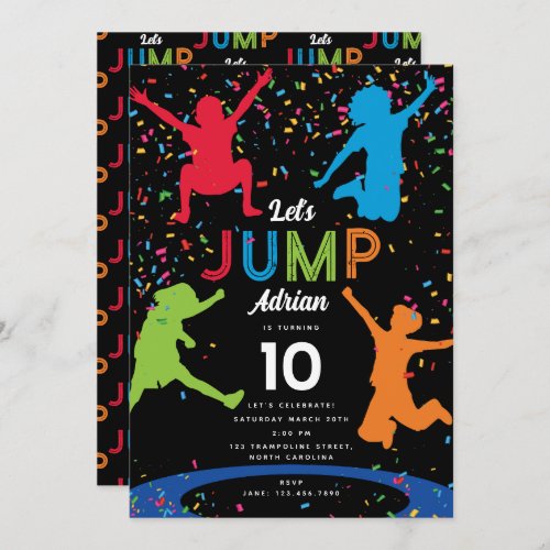 Colorful Trampoline Park Jump Kids Birthday Party Invitation