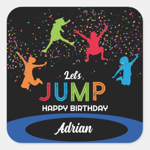Colorful Trampoline Park Jump Kids Birthday Party Square Sticker