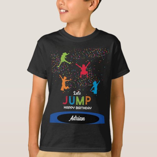 Colorful Trampoline Park Jump Kids Birthday Party T_Shirt