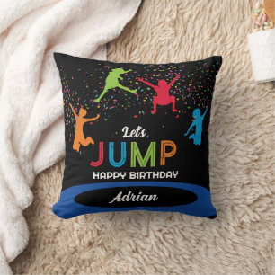 Colorful Trampoline Park Jump Kids Birthday Party Throw Pillow