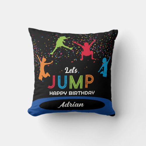 Colorful Trampoline Park Jump Kids Birthday Party Throw Pillow