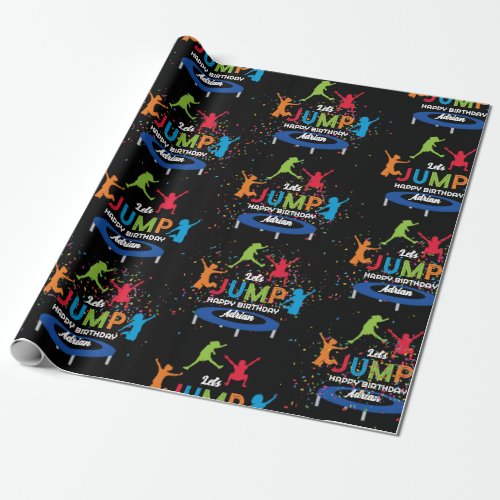 Colorful Trampoline Park Jump Kids Birthday Party Wrapping Paper