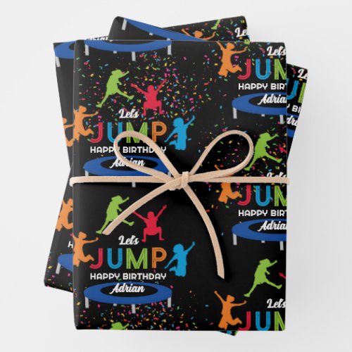 Colorful Trampoline Park Jump Kids Birthday Party Wrapping Paper Sheets