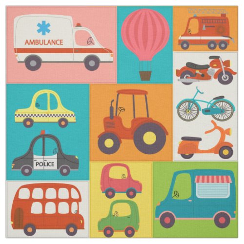 Colorful transport vehicle pattern fabric