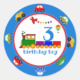 Colorful Transportation Baby Boy Birthday Classic  Round Sticker
