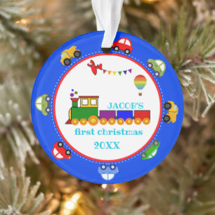 Colorful Transportation Baby First Christmas Ornam Ornament