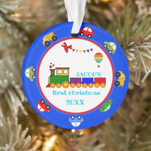 Colorful Transportation Baby First Christmas Ornam Ornament