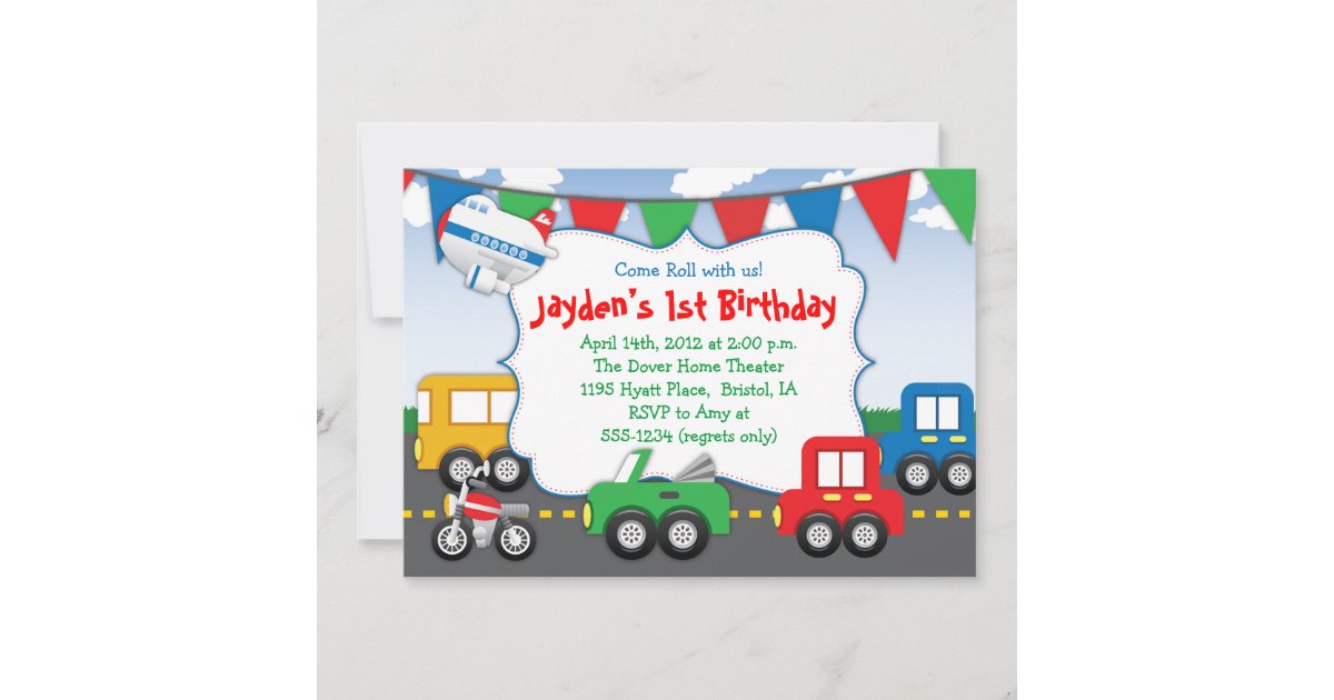 Colorful Transportation Themed Party Invitation | Zazzle