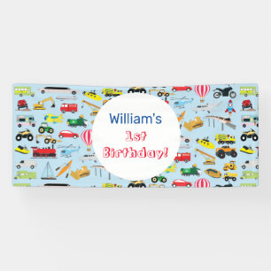 Colorful Transportation & Vehicles Kids Birthday Banner