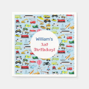 Colorful Transportation & Vehicles Kids Name Napkins
