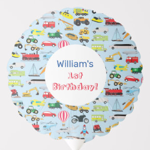 Colorful Transportation & Vehicles Kids Name Party Balloon